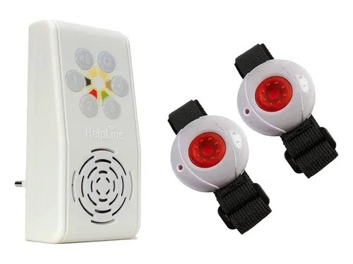HelpLine 230 Pflegeruf Set für Zwei: Hausnotruf mit 2x Notrufarmband für die häusliche Pflege; Funk Notrufsystem mit 2x Notruf Armband mit Quittierungsfunktion; Notrufknopf für Senioren