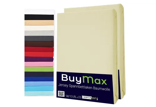 Buymax Spannbettlaken 2-er Set, Doppelpack, Bettlaken, Jersey 100% Baumwolle, Gummizug: rundum, (2 Stück), Pflegeleicht und Atmungsaktiv in Verschiedenen Farben und Größen