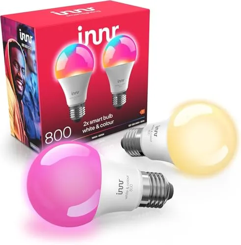innr Zigbee E27 Smart Lampe, funktioniert mit Hue* und Alexa (Bridge erforderlich), White & Color, 16 Million Farben, Smart Home Glühbirne, Dimmbar, 880 Lumen, 2 Stück