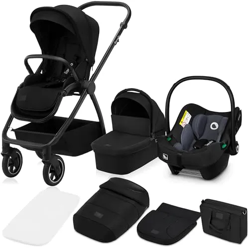 LIONELO MERIL 3-in-1 Kinderwagen - Multifunktionales Reisesystem für Kinder von 0-48 Monaten, mit All-Terrain-Rädern für unebene Wege und einem XXL-Verdeck mit UPF50+ Schutz.