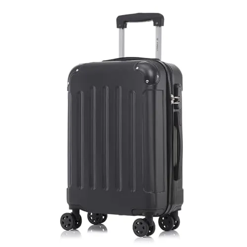 YONSLY Koffer Suitcase M Schwarz – Robuster Trolley Reisekoffer mit 4 Rollen - Der YONSLY Koffer Suitcase M bietet hervorragende Mobilität dank 360°-Rollen und ein sicheres Zahlenschloss. Hergestellt aus leichtem, stoßfestem Material, ideal für Reisen und den täglichen Gebrauch.