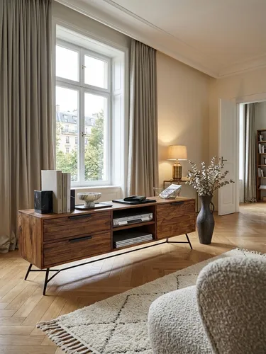 Lowboard NISHAN 160x54 cm – Massivholz TV-Schrank im Industrial-Look - TV-Schränke aus Sheesham Massivholz, einzigartiges Design mit viel Stauraum und stabilen Metallbeinen – ein echtes Unikat für Ihr Wohnzimmer.