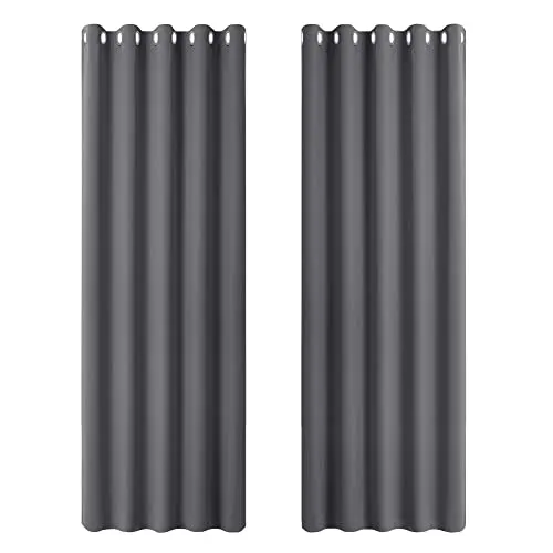 PONY DANCE Vorhang Grau Blickdicht 2er Set H 228 x B 167 cm Wohnzimmer Gardinen Verdunkelnd mit Ösen Verdunklungsvorhänge Thermovorhang Hitzeschutz Haustür