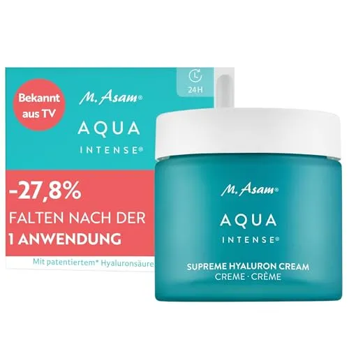 M. Asam AQUA INTENSE Supreme Hyaluron Cream (50 ml) – Parfümfreie Feuchtigkeitscreme mit Anti-Falten-Effekt - Hochwertige Gesichtscreme für trockene und empfindliche Haut. Versorgt die Haut intensiv mit Feuchtigkeit und schützt bis zu 5 Tage vor Verlust. Ideal für ein strafferes und jugendlicheres Hautbild.