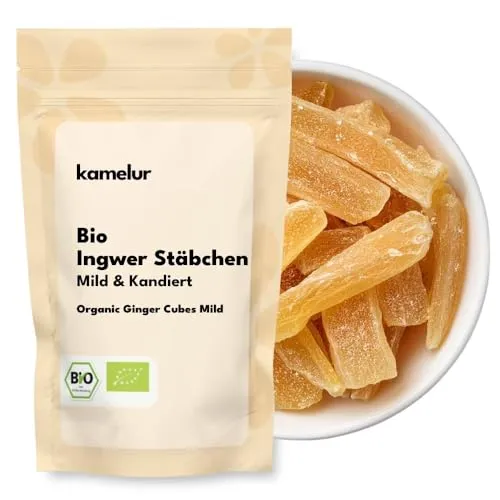 Kamelur 1kg BIO Ingwer kandiert mild - kandierte und gezuckerte Ginger Stäbchen in bester Bio-Qualität – kandierter Ingwer ungeschwefelt