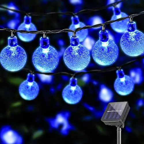 LQWELL® Solar Lichterkette Aussen 8M 30LED 8 Modi für Innen und Aussen Kettenlicht Kristall Kugeln IP44 Wasserdicht Garten Terrasse Balkon Hochzeit Party Fenster (Blau)