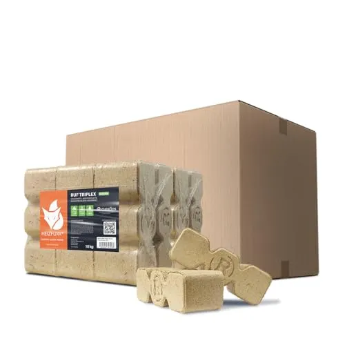 HEIZFUXX Holzbriketts Ruf Triplex Green 10kg x 2 Gebinde 20kg 1 Paket Weichholzbriketts Kaminbriketts Ofenbriketts Brennholz Brikett Gluthalter Briketts Paligo