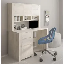 Moderner Schreibtisch mit Aufsatz - Computertisch Container in Weiß - Kinderschreibtisch mit Aufsatz in modernem Design, ideal für kreative Arbeitsplätze. Die flexible Aufteilung bietet viel Stauraum und ist perfekt für Kinderzimmer geeignet.