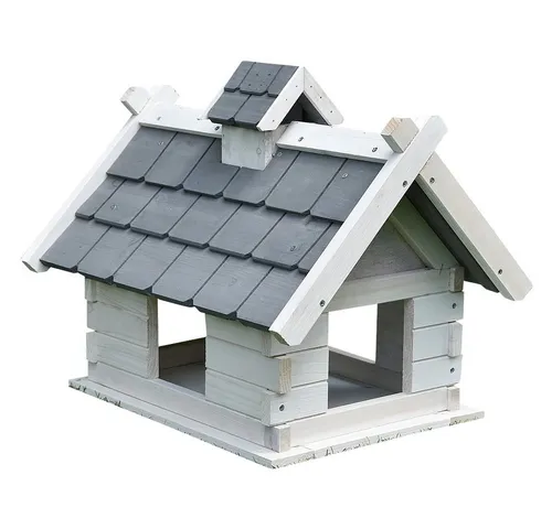 Mucola Vogelhaus Vogelvilla Grau Weiß - Tierhäuser: Stilvolles Holz-Vogelfutterhaus mit Satteldach und kleiner Erhöhung, die Futterverlust verhindert – ideal für die Vogelfütterung im Garten.