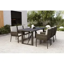 OUTFLEXX Mermaid Garten-Essgruppe, anthrazit, Alu/Rope, 6 Personen, inkl. Sitz- und Rückenkissen, Tisch 200x90 cm