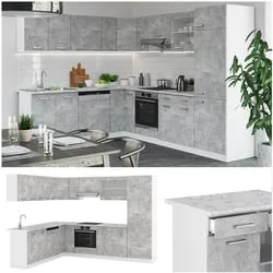 VICCO KÜCHENZEILE R-LINE ECKKÜCHE WINKEL KÜCHE EINBAU BETON MIT ARBEITSPLATTEN