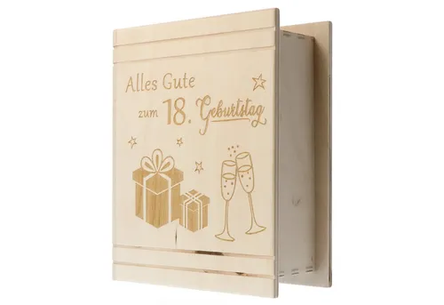 Spruchreif® Spardose · Spardose Buch aus Holz mit Gravur · Sparbüchse zum Geburtstag