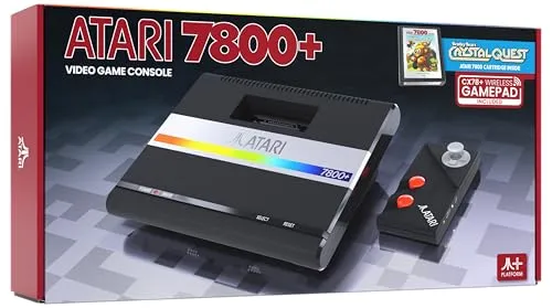 ATARI 7800+ schwarz - Retro Spielekonsole mit kabellosem Gamepad, inklusive Bentley Bear's Crystal Quest und HDMI-Kabel