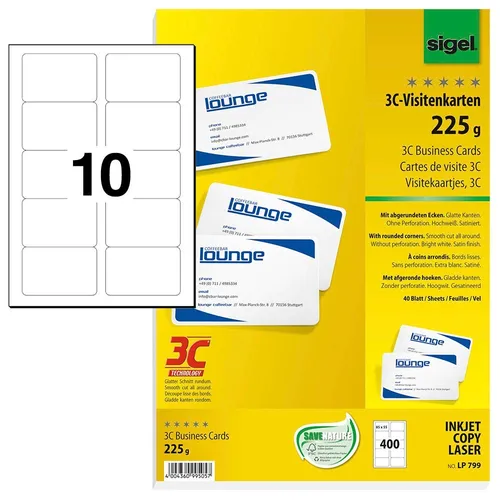 SIGEL Visitenkarten LP799 satiniert weiß 225 g/qm 400