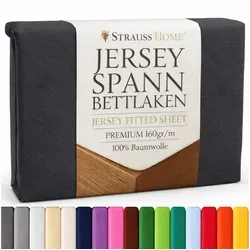 Strauss Home Spannbettlaken Premium 160 g/m2 Gekämmte Baumwolle Jersey in Hotelqualität, Gummizug: Rundumgummi, OEKO-TEX®-zertifiziert - Hotelqualität – Formstabil & Langlebig 180x200-200x200cm cm