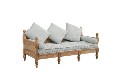 baario 3-Sitzer Holzsofa POBRI – Massivholz & Leinen im Barock Antik Design - Exklusives 3-Sitzer Sofa für stilvolle Wohnräume. Handgefertigt aus massivem Holz mit edlem Leinenbezug. Ideal für Wohnzimmer, Wintergarten oder Terrasse – ein echtes Unikat!