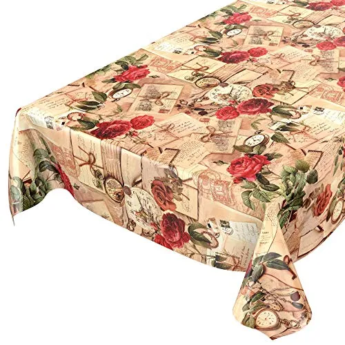 ANRO Tischdecke Wachstischdecke Wachstuch Wachstuchtischdecke Landhaus Rosen Briefe 100x140cm