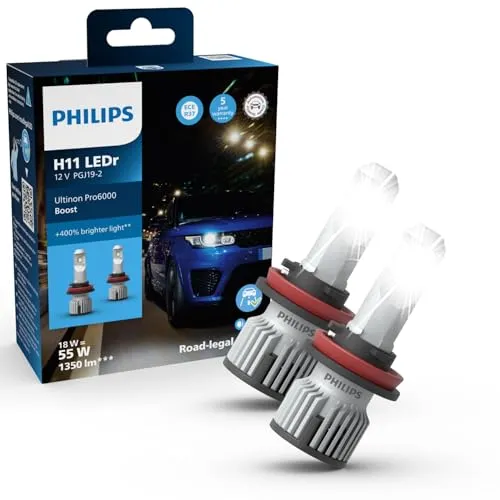 Philips Ultinon Pro6000 H11 LED 12V - Hochwertige LED-Scheinwerferlampe mit ECE Zulassung für optimale Sicht und Sicherheit, ideal für den Fahrzeugumbau und Nachrüstungen.
