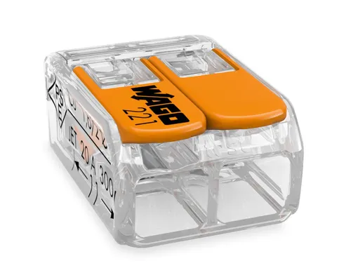 WAGO 221-412 - Verbindungsklemme 2-Leiteranschluss, werkzeuglose Handhabung und transparentes Gehäuse für einfache Sichtkontrolle