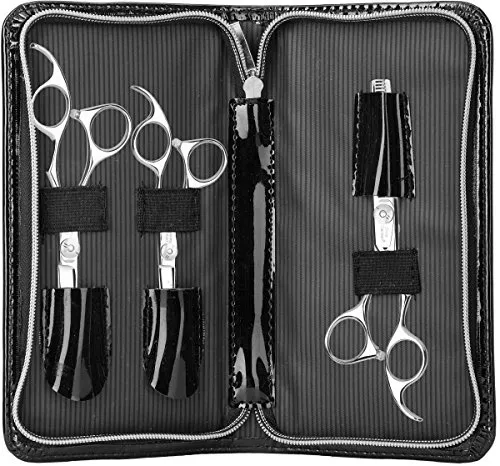 Olivia Garden SilkCut Scheren Set - Haarschneider Set mit 3 handgefertigten Scheren aus rostfreiem Stahl, inklusive schwarzem Kunstleder-Etui für optimale Aufbewahrung und Gummipuffer für sanftes Schließen.