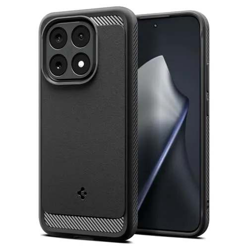 Spigen Rugged Armor Hülle für Xiaomi 15T - Matt Schwarz - Stylische Hülle mit mattschwarzem Finish und Carbonfaser-Optik, bietet optimalen Fallschutz durch Air Cushion Technology und präzise Aussparungen für alle Funktionen Ihres Xiaomi 15T.