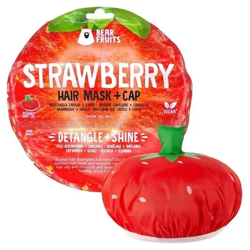 Bear Fruits Haarmaske - Strawberry - 10er-Pack mit Haube - Hochwertige Haarmaske im praktischen 10er-Pack, ideal für intensive Pflege und Feuchtigkeit. Perfekt für geschädigtes Haar.