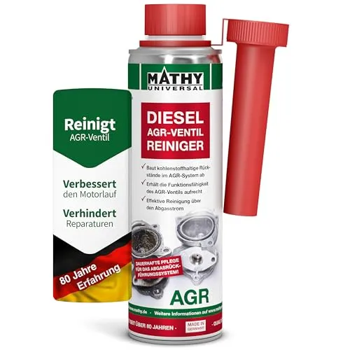 MATHY-AGR Diesel Reiniger (300 ml) – effektiver Systemreiniger für Dieselmotoren - Einfache Anwendung ohne Werkstattbesuch! Der MATHY-AGR Diesel Reiniger sorgt für eine gründliche Reinigung des AGR-Ventils und erhält die Funktionalität. Ideal für alle Dieselkraftstoffe und zur Vermeidung teurer Reparaturen.