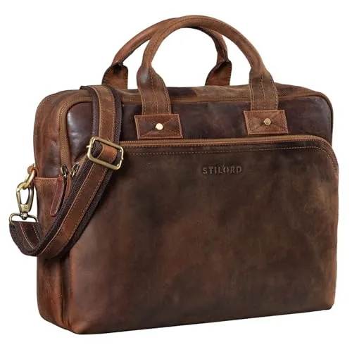 STILORD große Ledertasche braun - Vintage Aktentasche mit 15.6 Zoll Laptopfach für Herren - Aktentaschen: Elegante und vielseitige Business Ledertasche aus echtem Rindsleder, ideal für Organisation und professionellen Auftritt im Arbeitsalltag.