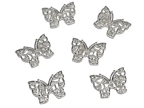6er Pack Streudeko Schmetterlinge 4cm silber mit Kristallsteinchen Formano F26