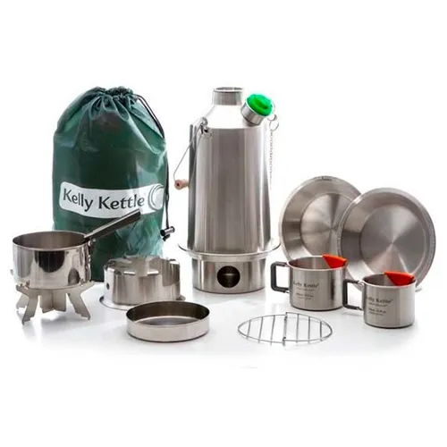 Kelly Kettle Ultimate Basecamp Set Edelstahl - Schneller Outdoor Wasserkocher - Wasserkocher für Outdoor-Abenteuer, kocht Wasser in Rekordzeit mit Holz, Zweigen oder Karton, aus hochwertigem Edelstahl und ideal für windige Wetterbedingungen.