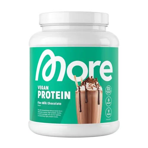 MORE Vegan Protein - Feine Milchschokolade - 600 g - Veganer Proteinshake mit 22 g Protein pro Portion, aus Erbsen-, Sonnenblumen- und Kürbiskernprotein. Cremige Konsistenz, ideal für jeden Geschmack und in Deutschland hergestellt.