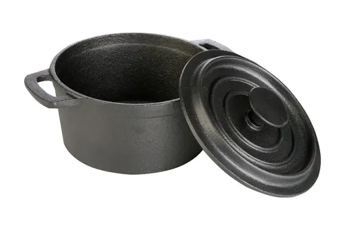 Gusseisen Topf mit Deckel 14x7,5cm - Hochwertiger Gusseisentopf, ideal zum Kochen auf Gas- und Elektroherden sowie im Backofen, perfekt für schmackhafte Gerichte.