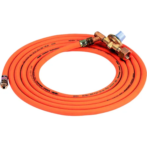 SIEVERT Propan Gasschlauch 5 Meter mit Druckregler - Gasschläuche für Schweißbrenner, 5 Meter lang, mit vormontiertem 4 bar Druckregler und Schlauchbruchsicherung – sicher und zuverlässig für Ihre Schweißarbeiten.