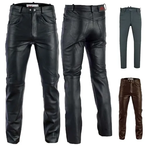 Radmasters Herren Lederhose - Echtleder Bikerjeans in Schwarz, Größe 50/M - Herren-Jeanshosen aus weichem Büffelleder, das sich wie eine 2. Haut anfühlt, extrem bequem und anpassbar in der Beinlänge für den perfekten ‚Used‘-Look.
