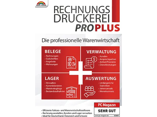 Markt+Technik Rechnungsdruckerei Pro Plus - Professionelle Warenwirtschaft für Rechnungen und Angebote, lebenslange Nutzung ohne Abo, ideal für Kleinunternehmer und Freiberufler