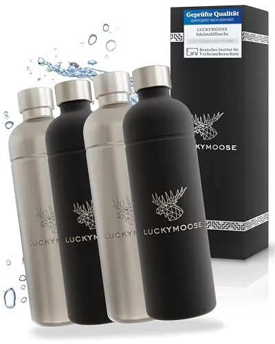 Luckymoose Wassersprudler Flasche Infinity - Wassersprudler-Zubehör, spülmaschinenfest und langlebig, ideal für Aarke Carbonator 3, Philips GoZero & Brita SodaOne, 2x Schwarz & 2x Silber