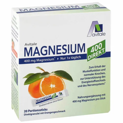 Avitale Magnesium 400mg Direkt-Sticks mit Orangengeschmack für Muskeln&Knochen