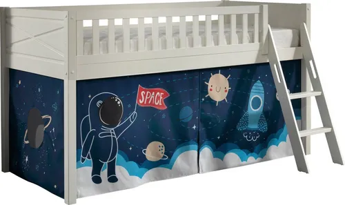 Hochbett VIPACK "Scott" – Abenteuermöbel für Kinderzimmer - Hochbetten für Kinder mit schräger Leiter, ideal zum Spielen und Schlafen. FSC-zertifiziert und aus massiver Kiefer, mit waschbarem Vorhang-Set und sicherem Absturzschutz.