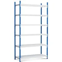 PROREGAL Fachbodenregal Maximus 220 x 125 x 80 cm – 6 Ebenen, lichtblau-lichtgrau - Das PROREGAL Fachbodenregal MAXIMUS bietet eine flexible Lösung für die gewerbliche Lagerung. Mit 6 höhenverstellbaren Ebenen und robustem Design ist es ideal für individuelle Lagerbedürfnisse.