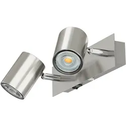 Wandspot WAIKA, zweiflammig, Edelstahl matt, inkl. GU10 LED - Lampen mit schwenkbaren LED-Spots für gezielte Lichtakzente. Ideal für Wohnzimmer, Küche oder Büro. Effizient mit 1103 lm Lichtleistung und praktischem Ein-/Ausschalter.