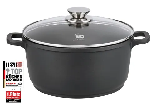 Kochtopf ELO "Alucast" 24cm, schwarz - Töpfe mit ELODUR® Select Antihaftversiegelung für müheloses Kochen und einfache Reinigung. Ideal für alle Herdarten, inkl. Induktion, und backofenfest bis 240 °C.