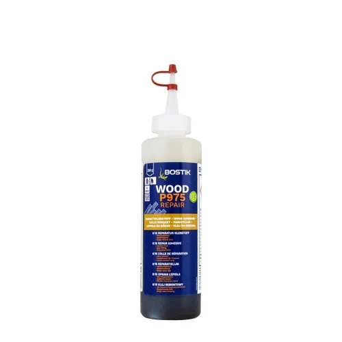 Bostik Wood P975 Repair 250g Flasche - Klebeprodukte - Lösemittelfreier PU Reparaturkleber für die schnelle und einfache Füllung von Hohlräumen unter Parkett- und Laminatböden, ideal für dauerhafte Fixierung.