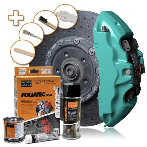 FOLIATEC BREMSSATTEL LACK SET TÜRKIS 2174 - Spraydosen für Bremssättel, hochwertige türkisfarbene Lackierung für einen individuellen Look und optimalen Korrosionsschutz.
