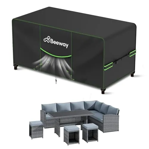 BEEWAY Gartenmöbel Abdeckung Wasserdicht V2.0 250x210x92cm - Schutzhülle für Gartentische und Möbelsets aus robustem 420D Oxford-Gewebe. Schützt zuverlässig vor Regen, Sonne und Schmutz. Inklusive winddichtem System und praktischer Tragetasche für einfache Aufbewahrung.
