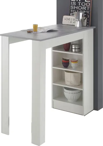 Z2 Bartisch MOJITO - Trendiger Bartisch in Weiß und Betonoptik - Barmöbel mit seitlichem Regal für Drinks und Snacks, ideal für Küche oder Partykeller, robust und standfest mit 27 kg Eigengewicht.