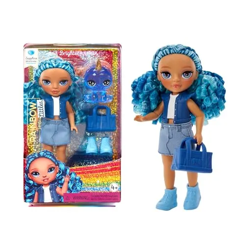 Rainbow High Littles - Sapphire Bradshaw - Kleine, Bewegliche Modepuppe - Blaue 14 cm Große Puppe mit Handtasche und Magischem Yeti - für Kinder und Sammler, Blau