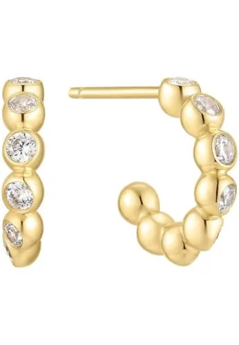 ANIA HAIE Damen Ohrstecker Melodic Poet Bezel Beaded Huggie Hoop - Elegante Ohrstecker aus 925er Sterlingsilber mit 14k Goldveredelung und 16 funkelnden Zirkonia. Ideal für individuelle Stacking-Looks, inklusive stilvoller Geschenkverpackung.