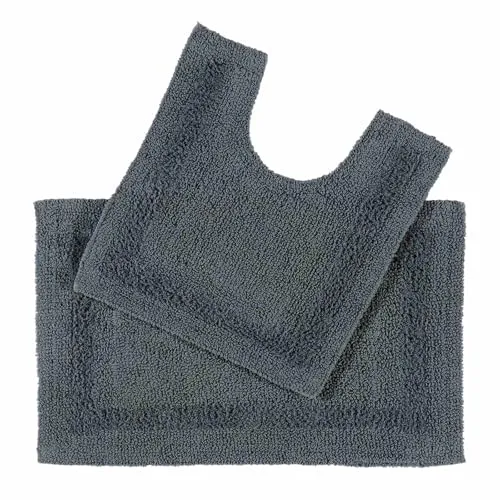 Homescapes 2-TLG. Badematten-Set grau - Flauschige Baumwoll-Badteppiche mit Wende-Design - Badematten & Badteppiche: 2-teiliges Set mit 100% Baumwolle, eine Seite flauschig und saugfähig, die andere mit sanftem Massage-Effekt – ideal für komfortable Badezimmergestaltung.