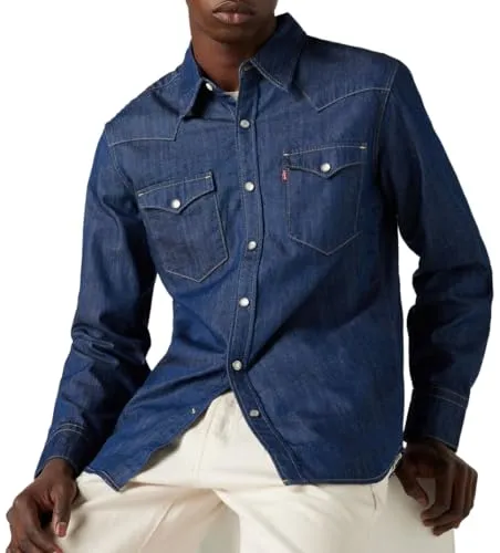 Levi's Herren Barstow Western Hemd, Indigo Rinse, XL - Herrenhemden: Klassisches langärmeliges Western Shirt aus Denim mit geschwungenem Saum und Brusttaschen. Nachhaltig produziert durch die Better Cotton Initiative.