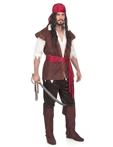 Jadeo Piratenkostüm für Herren S - Multicolor - Verkleiden Sie sich als echter Pirat mit diesem stilvollen Kostüm! Enthält Hemd und Weste, Hose, Kopfbedeckung, Gürtel und Gamaschen. Perfekt für Mottopartys und Fasching. Material: 100% Polyester.
